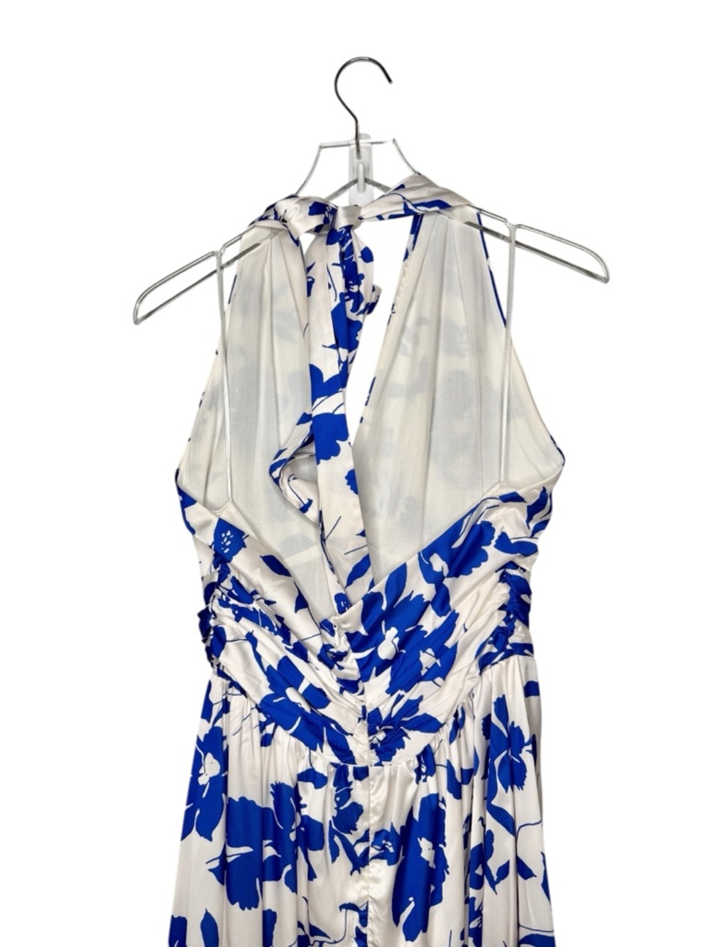 NEW Petal & Pup Allora Blue Floral Women’s Halter Satin Maxi Dress Sz M - Picture 12 of 14